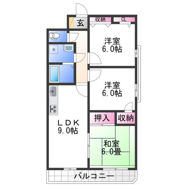 スペイシャル紀の川(3LDK/3階)の間取り写真