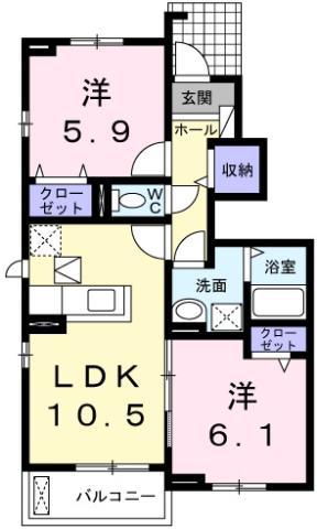 ベネヴォレンテB(2LDK/1階)の間取り写真