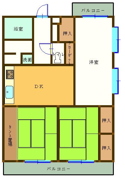 エステート谷山C棟(2LDK/1階)の間取り写真