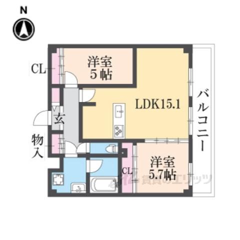 LUXESHOEINEYAGAWAMID(2LDK/6階)の間取り写真