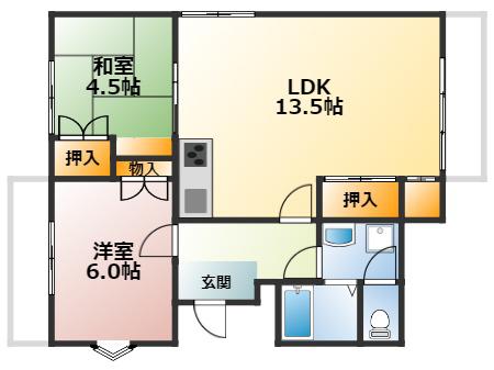 第一柏木ハイツ(2LDK/1階)の間取り写真