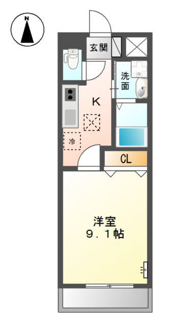カーサひまわり II(1K/1階)の間取り写真