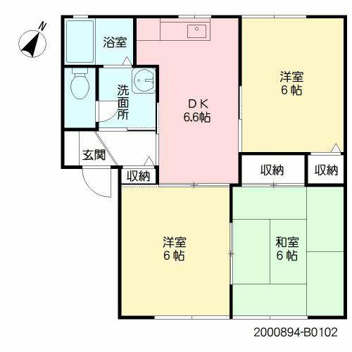 フレグランスB(3DK/1階)の間取り写真