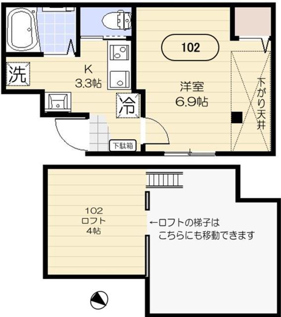 オレンジコート(1K/1階)の間取り写真