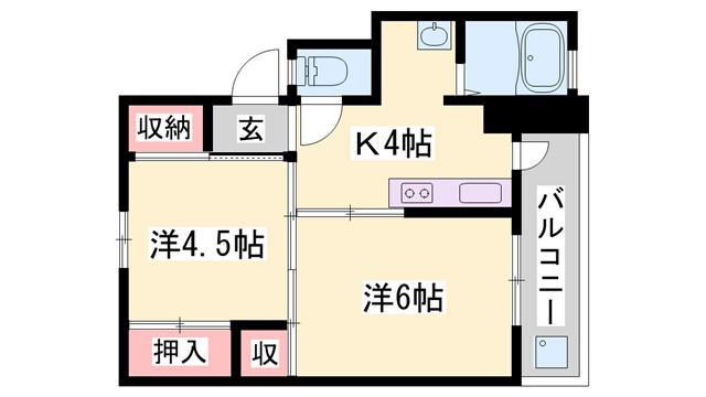 ビレッジハウス小坂(2K/5階)の間取り写真