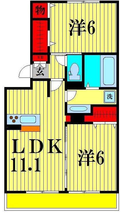 コスモ・アルカディア(2LDK/2階)の間取り写真