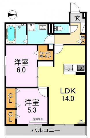 MAISON DU ESPOIR|メゾン ド エスポワール(2LDK/1階)の間取り写真