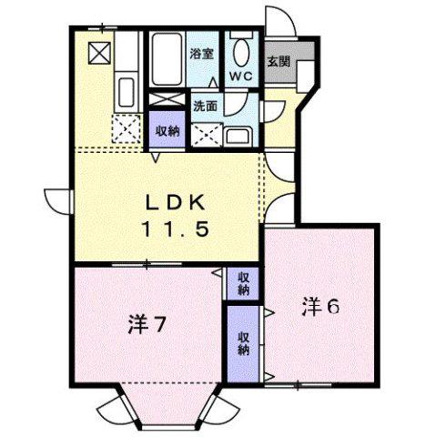 アンソレイエメゾン二号館(2LDK/1階)の間取り写真