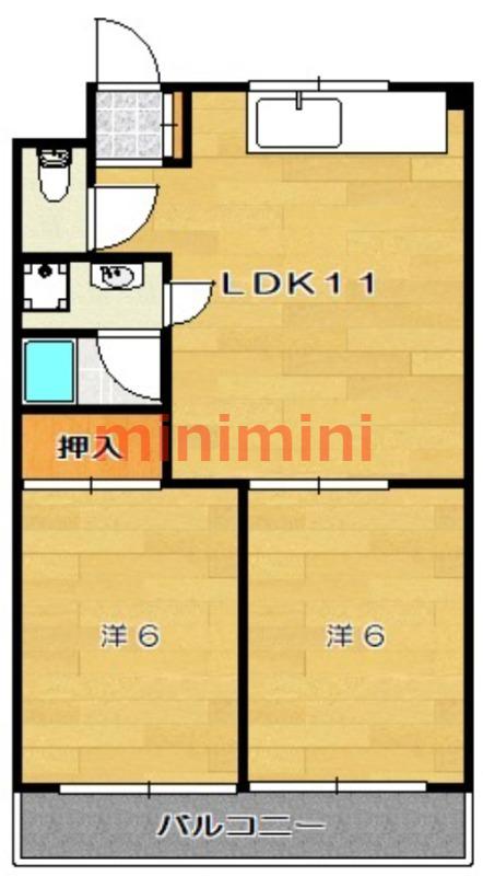 パレ若松(2LDK/3階)の間取り写真