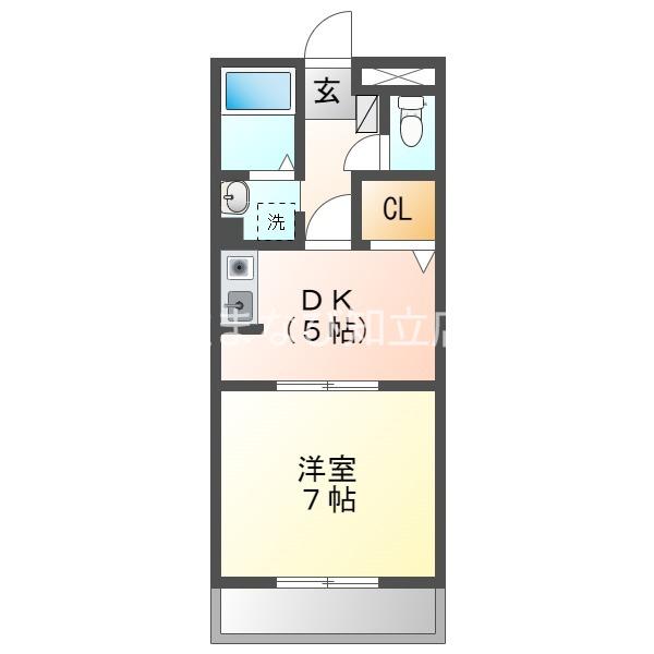 アップルヒルズ(1DK/3階)の間取り写真
