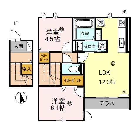 リジエール(2LDK/2階)の間取り写真