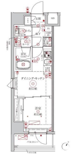 クレイシアIDZ川崎ザ・テラス(1DK/3階)の間取り写真