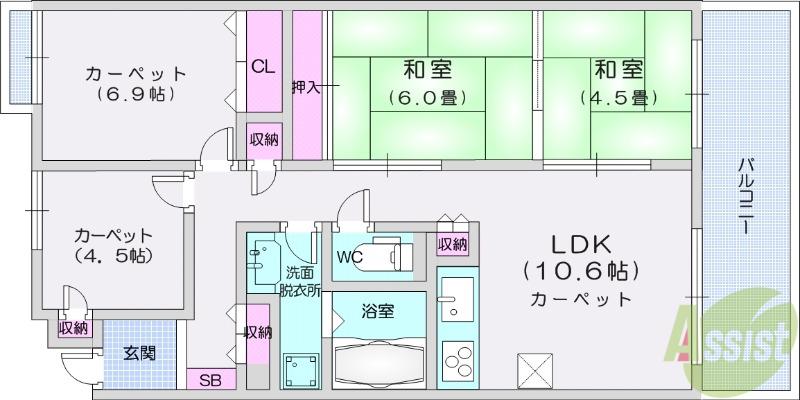 長町街苑パークマンション(4LDK/3階)の間取り写真