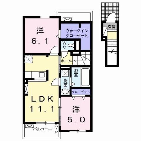 サニー・ブリーズ金屋B(2LDK/2階)の間取り写真