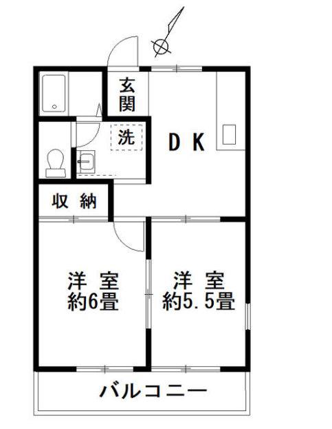 メゾンブランシュ(2DK/2階)の間取り写真