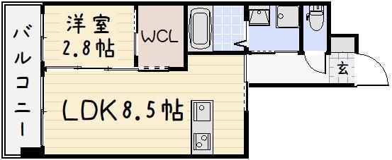 ウィングス重住(1LDK/9階)の間取り写真