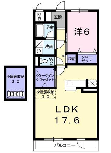 プリムローズII(1LDK/2階)の間取り写真