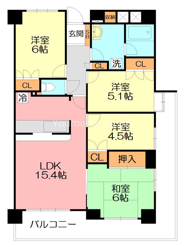 クエスト山手台(4LDK/6階)の間取り写真