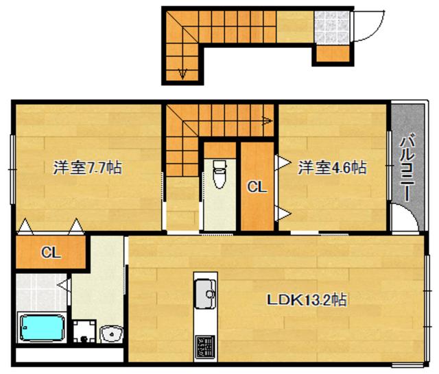 ルーヴル西法寺(2LDK/2階)の間取り写真