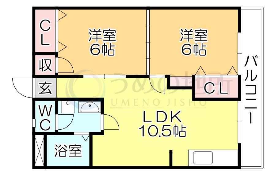 プレアール花畑(2LDK/4階)の間取り写真