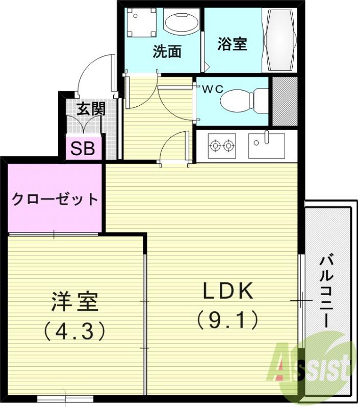 SOAR 豊中庄内(1LDK/1階)の間取り写真