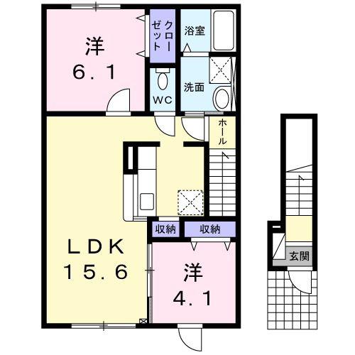 カリンパニII(2LDK/2階)の間取り写真
