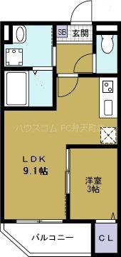 WEISSE VIOL朝潮橋(1LDK/2階)の間取り写真