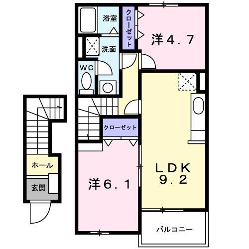 ブルコール B棟(2LDK/2階)の間取り写真