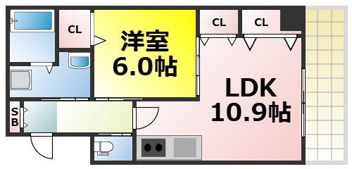 エルミタージュ難波III(1LDK/2階)の間取り写真
