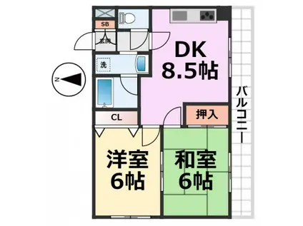 プライム東難波(2DK/3階)の間取り写真