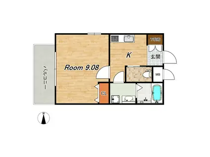 KTIレジデンス東向日(1K/1階)の間取り写真