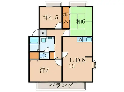 サンヴィレッジ宝塚D棟(3LDK/2階)の間取り写真