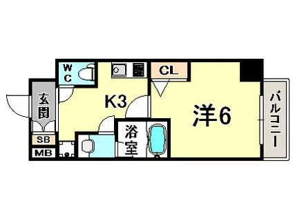 エスティライフ三宮東(1K/2階)の間取り写真