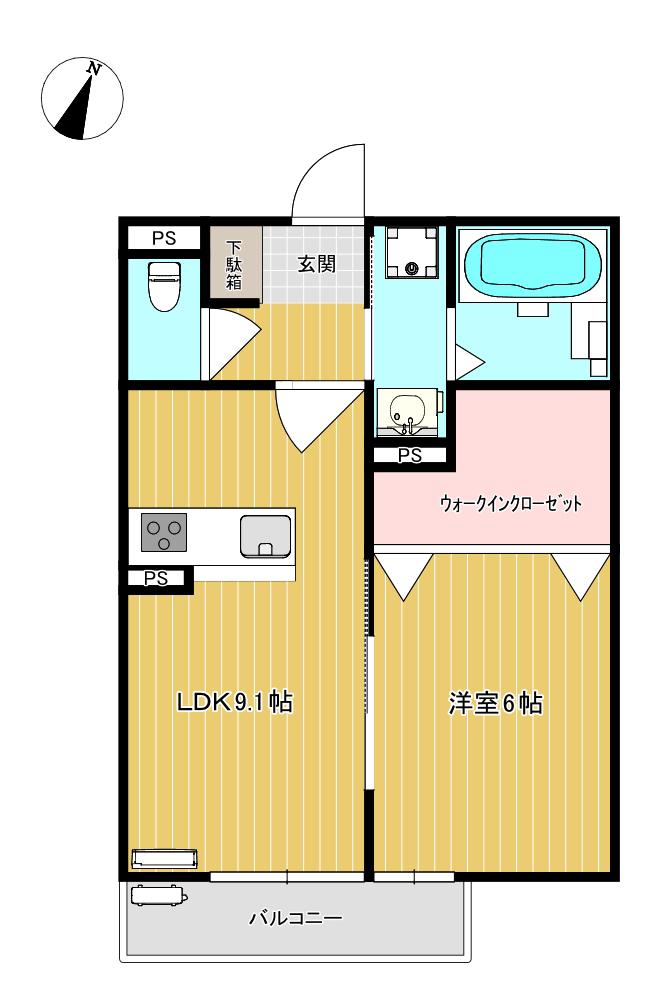 ソレアードミナミ B棟(1LDK/1階)の間取り写真