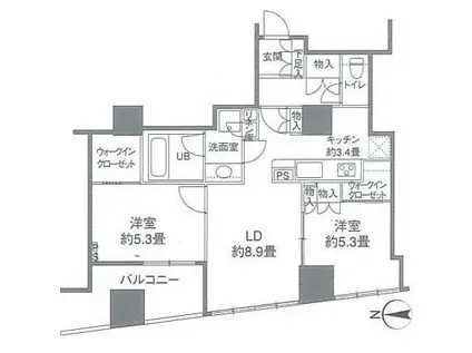 カスタリアタワー品川シーサイド(2LDK/24階)の間取り写真