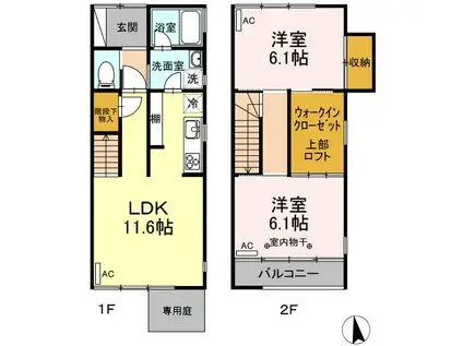 朝倉川アパートメントハウス(2LDK/1階)の間取り写真