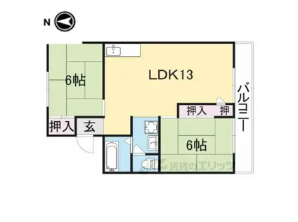 ユーメゾン生駒(2LDK/2階)の間取り写真