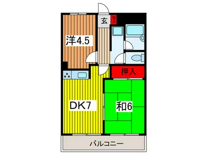 浦和桜ヒルズ(2DK/1階)の間取り写真