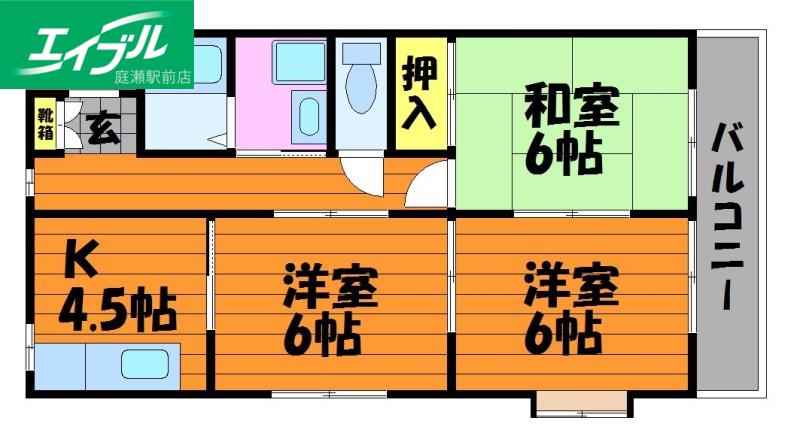 リバティ安原II(3K/1階)の間取り写真