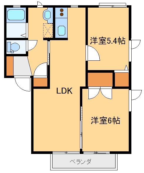 ラフィーネA(2LDK/1階)の間取り写真