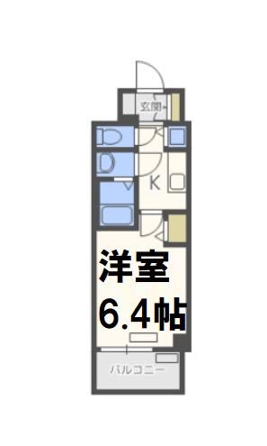プレサンス谷町リーベ(1K/4階)の間取り写真