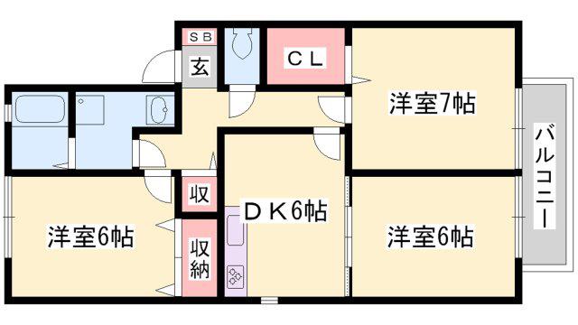 グランドゥールニシキ(3DK/2階)の間取り写真