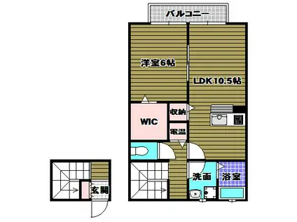 クレストコートB(1LDK/2階)の間取り写真