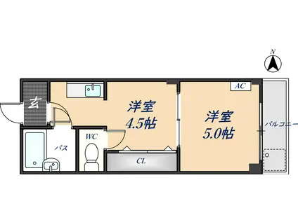 大宝枚岡グリーンヒルズ(1DK/3階)の間取り写真