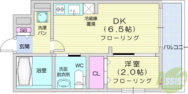 アスコット八幡(1DK/1階)の間取り写真