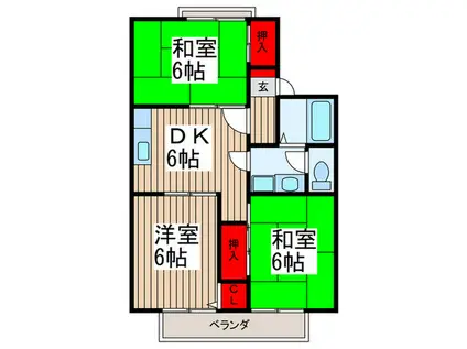 ディアコートC(3DK/2階)の間取り写真