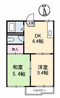 ヘイゼルハイツ A棟(2DK/1階)の間取り写真