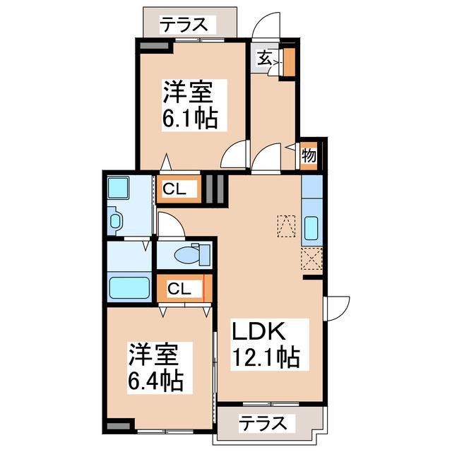 ナリッシュ(2LDK/1階)の間取り写真