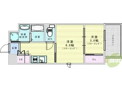 リビオメゾン西天満(2K/12階)の間取り写真