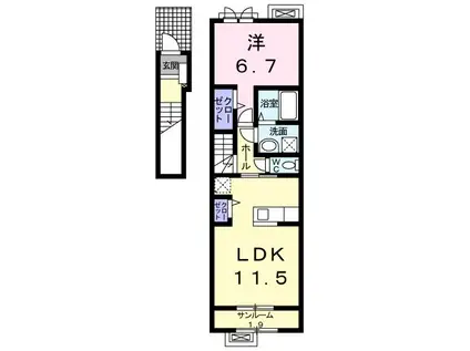 フーヴルN(1LDK/2階)の間取り写真